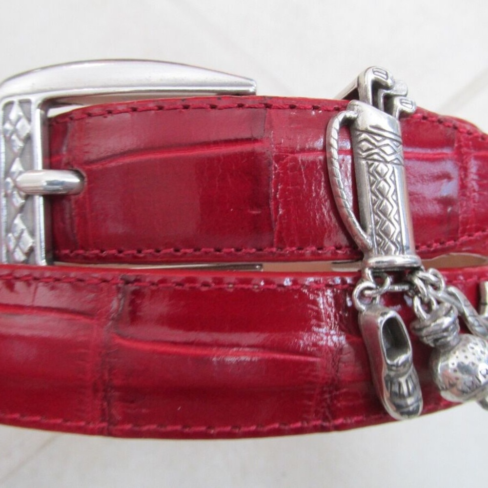 Brighton Red Leather Belt C3012 Embossed Silver Golf Charms & Buckle Size 28